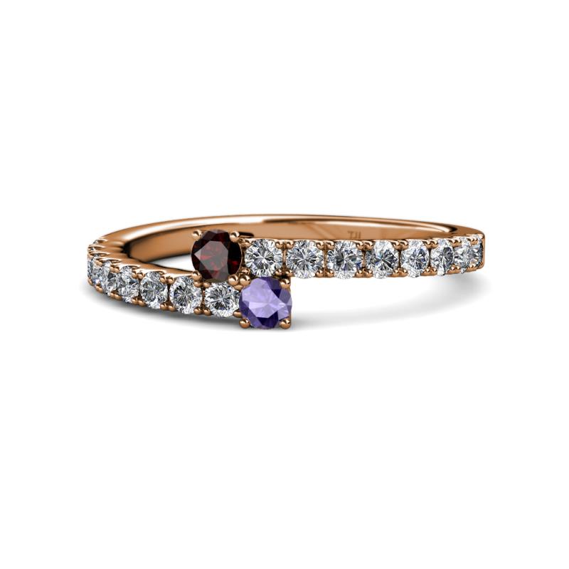 Delise 3.40mm Round Red Garnet and Iolite with Side Diamonds Bypass Ring 