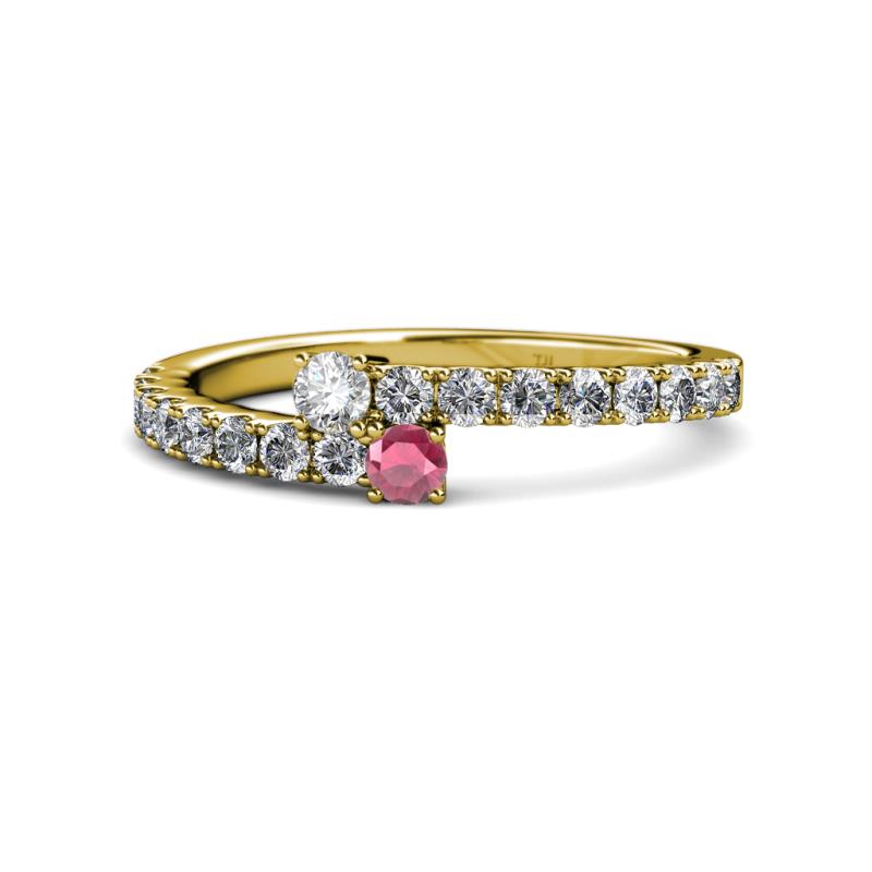 Delise 3.40mm Round Diamond and Rhodolite Garnet with Side Diamonds Bypass Ring 