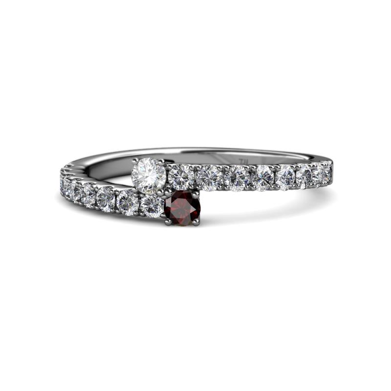 Delise 3.40mm Round Diamond and Red Garnet with Side Diamonds Bypass Ring 