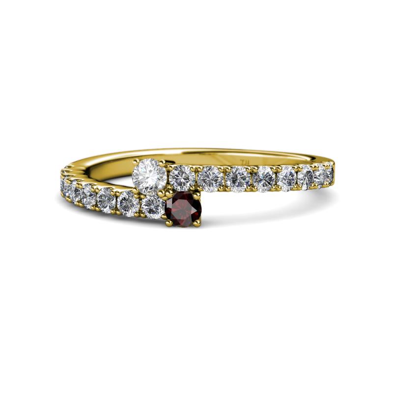 Delise 3.40mm Round Diamond and Red Garnet with Side Diamonds Bypass Ring 