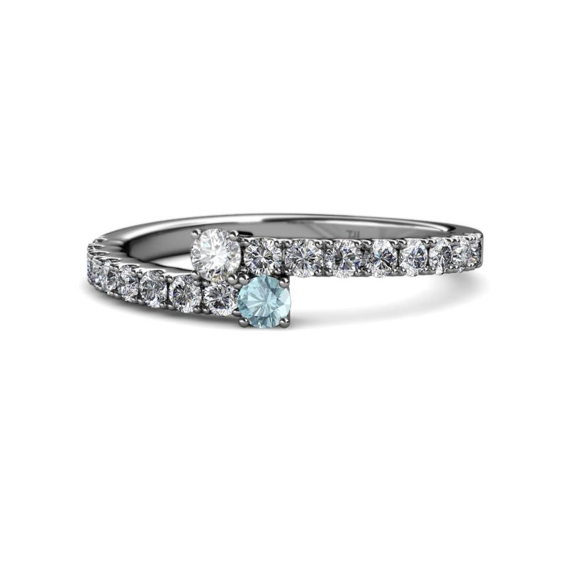 Delise 3.40mm Round Diamond and Aquamarine with Side Diamonds Bypass Ring 