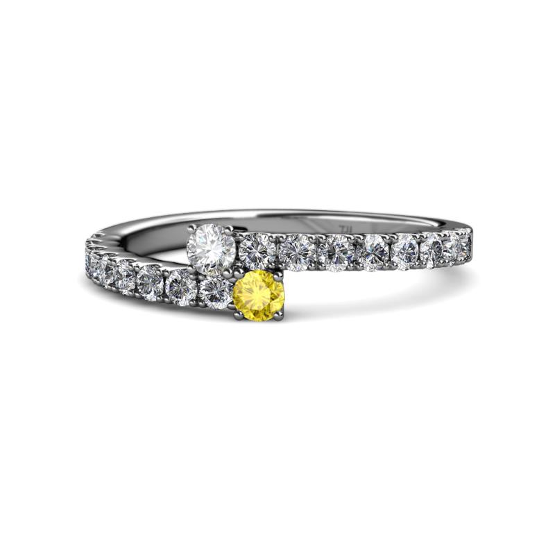 Delise 3.40mm Round Diamond and Yellow Sapphire with Side Diamonds Bypass Ring 
