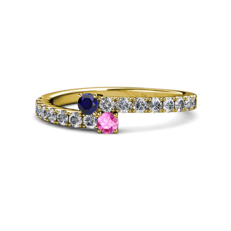 Delise 3.40mm Round Blue and Pink Sapphire with Side Diamonds Bypass Ring 