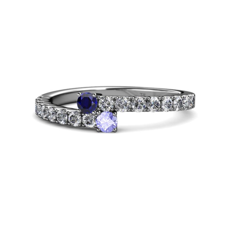 Delise 3.40mm Round Blue Sapphire and Tanzanite with Side Diamonds Bypass Ring 