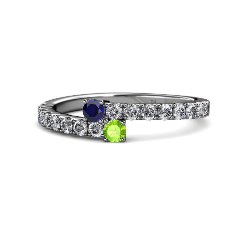 Delise 3.40mm Round Blue Sapphire and Peridot with Side Diamonds Bypass Ring 