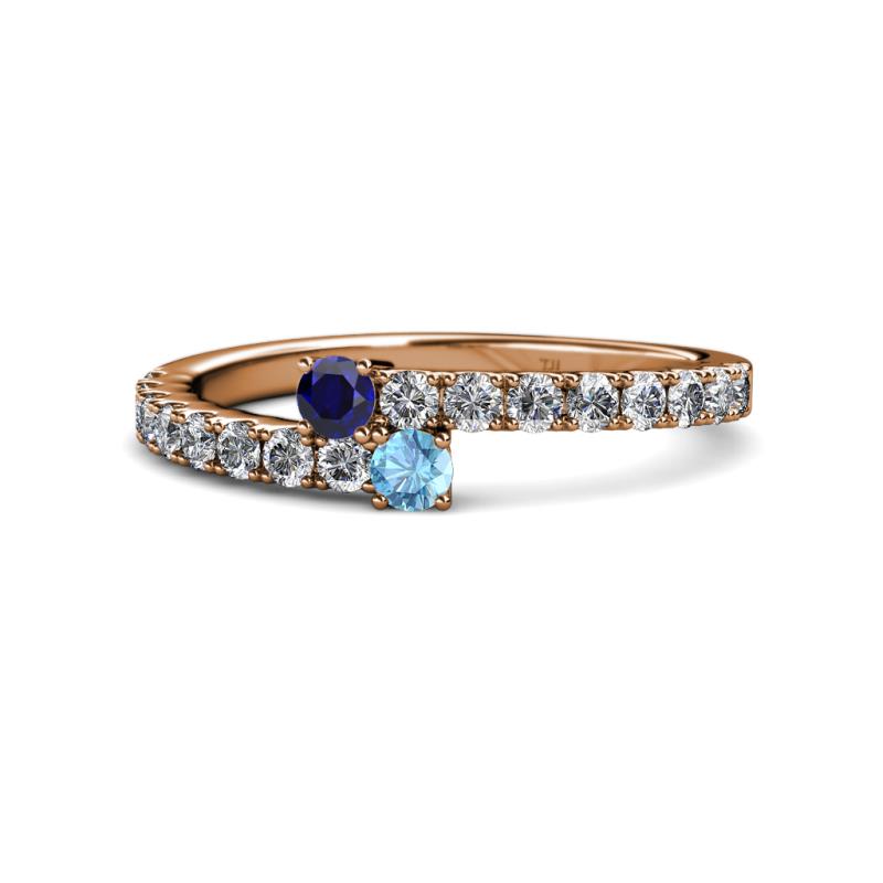 Delise 3.40mm Round Blue Sapphire and Blue Topaz with Side Diamonds Bypass Ring 