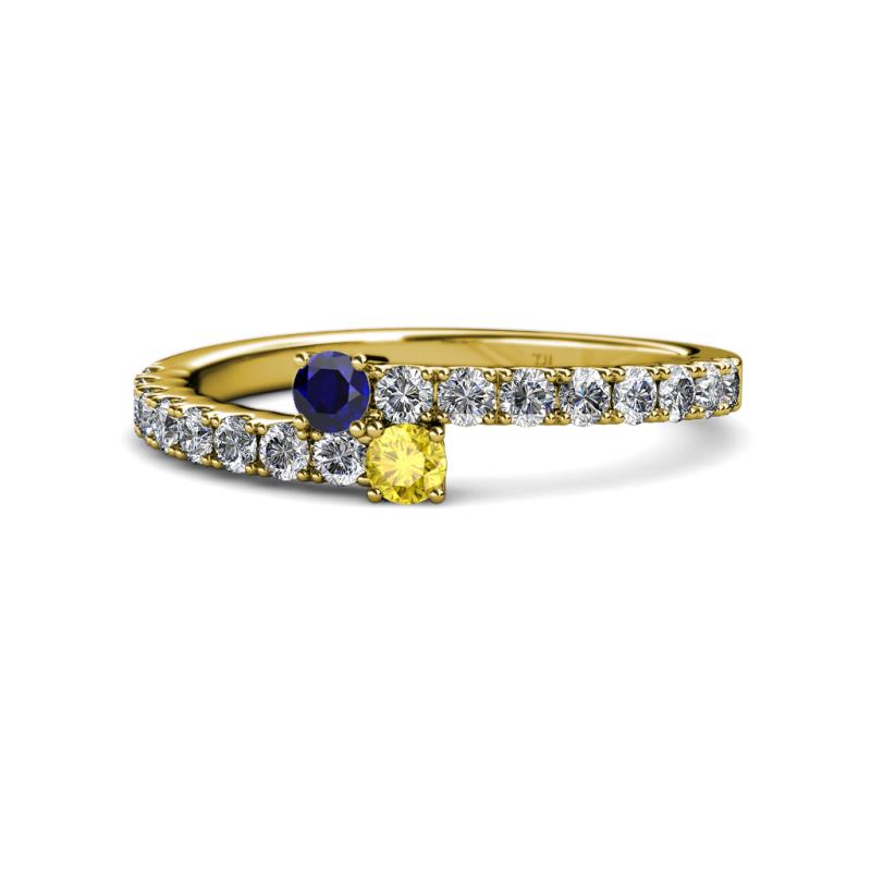 Delise 3.40mm Round Blue and Yellow Sapphire with Side Diamonds Bypass Ring 