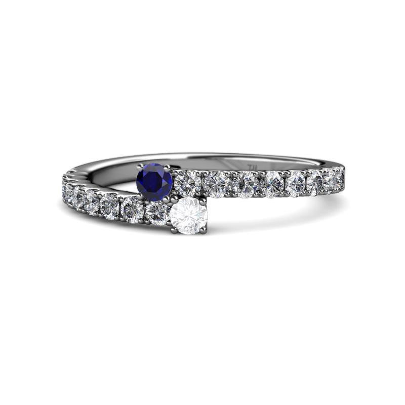 Delise 3.40mm Round Blue and White Sapphire with Side Diamonds Bypass Ring 