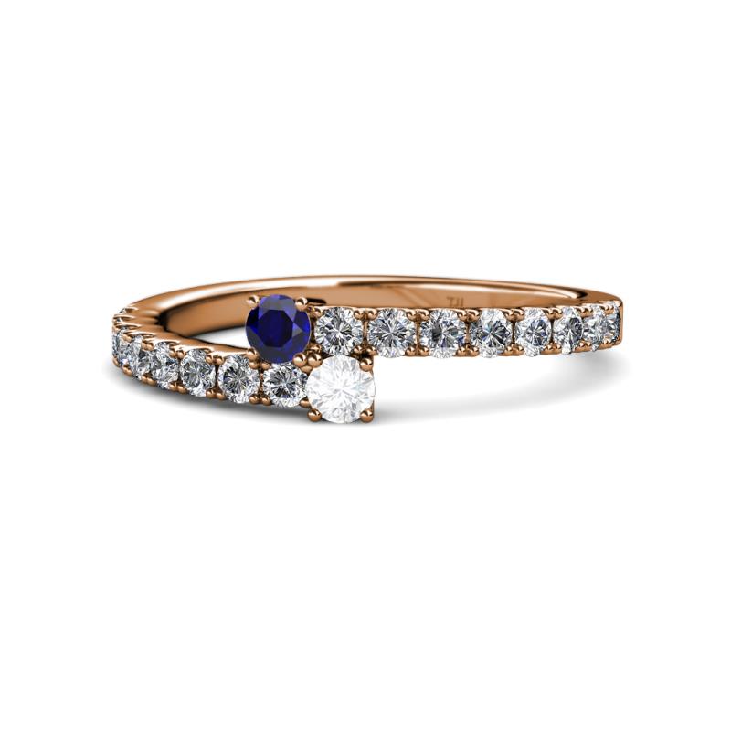 Delise 3.40mm Round Blue and White Sapphire with Side Diamonds Bypass Ring 