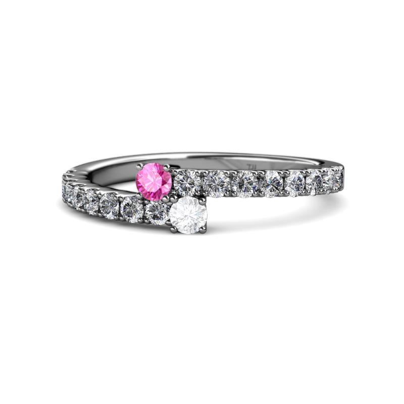 Delise 3.40mm Round Pink and White Sapphire with Side Diamonds Bypass Ring 