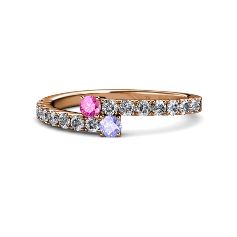 Delise 3.40mm Round Pink Sapphire and Tanzanite with Side Diamonds Bypass Ring 