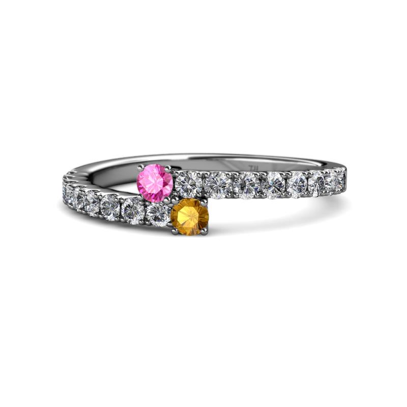 Delise 3.40mm Round Pink Sapphire and Citrine with Side Diamonds Bypass Ring 