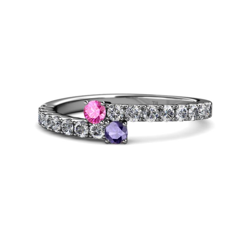Delise 3.40mm Round Pink Sapphire and Iolite with Side Diamonds Bypass Ring 