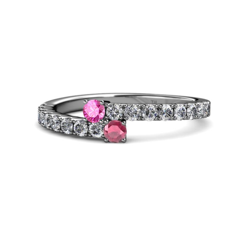 Delise 3.40mm Round Pink Sapphire and Rhodolite Garnet with Side Diamonds Bypass Ring 