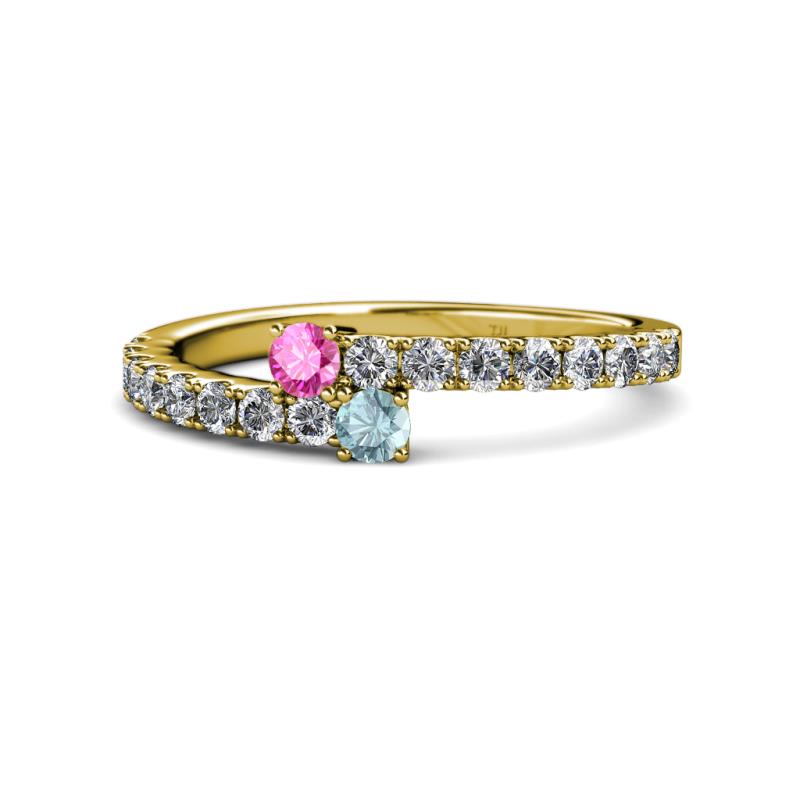 Delise 3.40mm Round Pink Sapphire and Aquamarine with Side Diamonds Bypass Ring 