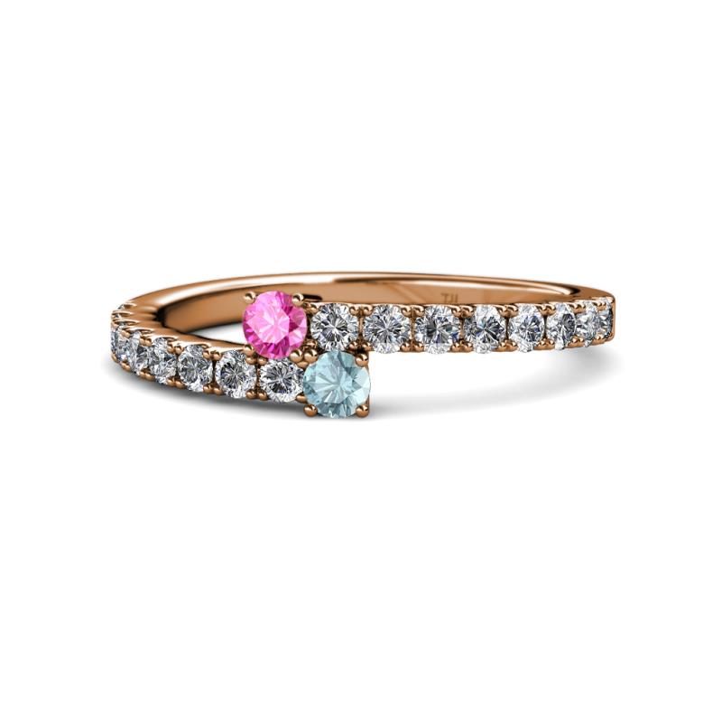 Delise 3.40mm Round Pink Sapphire and Aquamarine with Side Diamonds Bypass Ring 