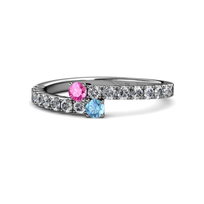 Delise 3.40mm Round Pink Sapphire and Blue Topaz with Side Diamonds Bypass Ring 