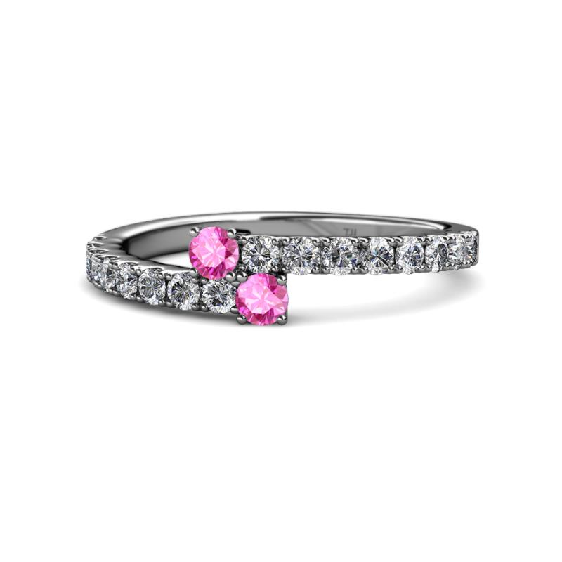 Delise 3.40mm Round Pink Sapphire with Side Diamonds Bypass Ring 