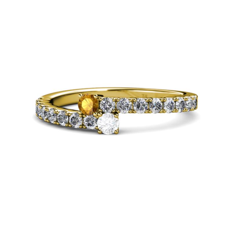 Delise 3.40mm Round Citrine and White Sapphire with Side Diamonds Bypass Ring 