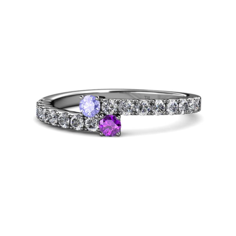 Delise 3.40mm Round Tanzanite and Amethyst with Side Diamonds Bypass Ring 