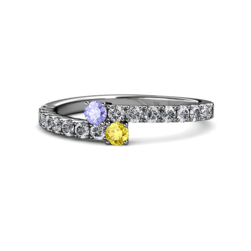 Delise 3.40mm Round Tanzanite and Yellow Sapphire with Side Diamonds Bypass Ring 