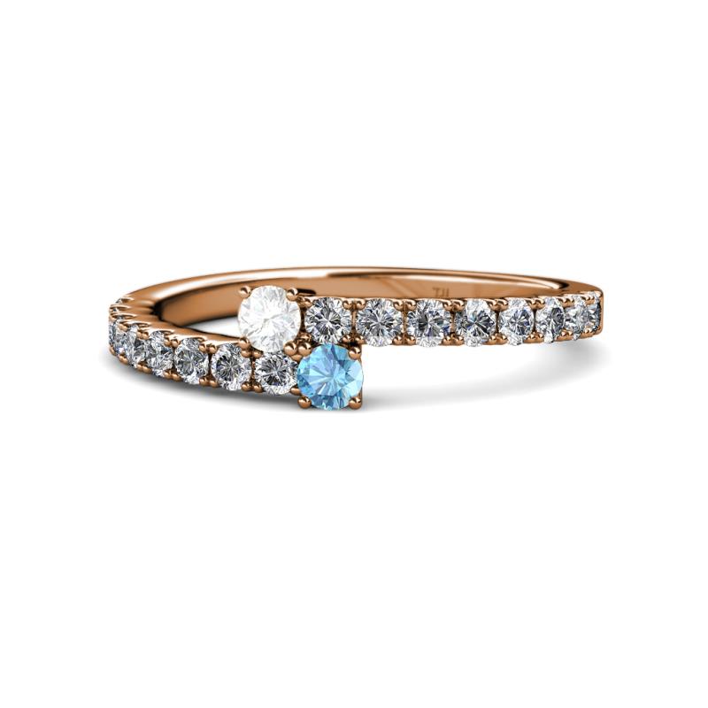 Delise 3.40mm Round White Sapphire and Blue Topaz with Side Diamonds Bypass Ring 