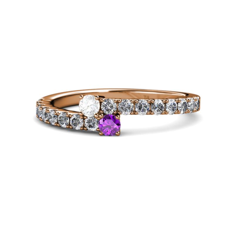Delise 3.40mm Round White Sapphire and Amethyst with Side Diamonds Bypass Ring 