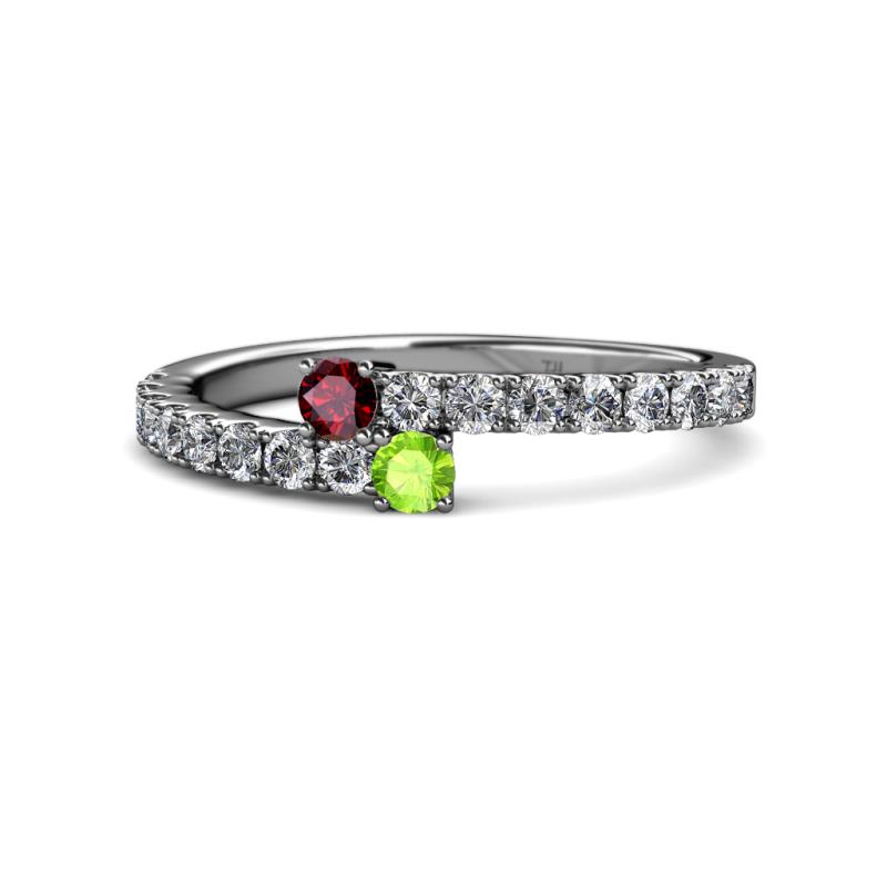 Delise 3.40mm Round Ruby and Peridot with Side Diamonds Bypass Ring 