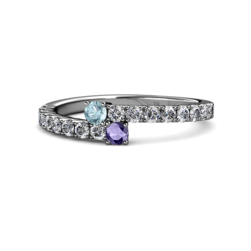 Delise 3.40mm Round Aquamarine and Iolite with Side Diamonds Bypass Ring 