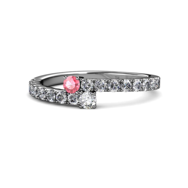 Delise 3.40mm Round Pink Tourmaline and Diamond with Side Diamonds Bypass Ring 
