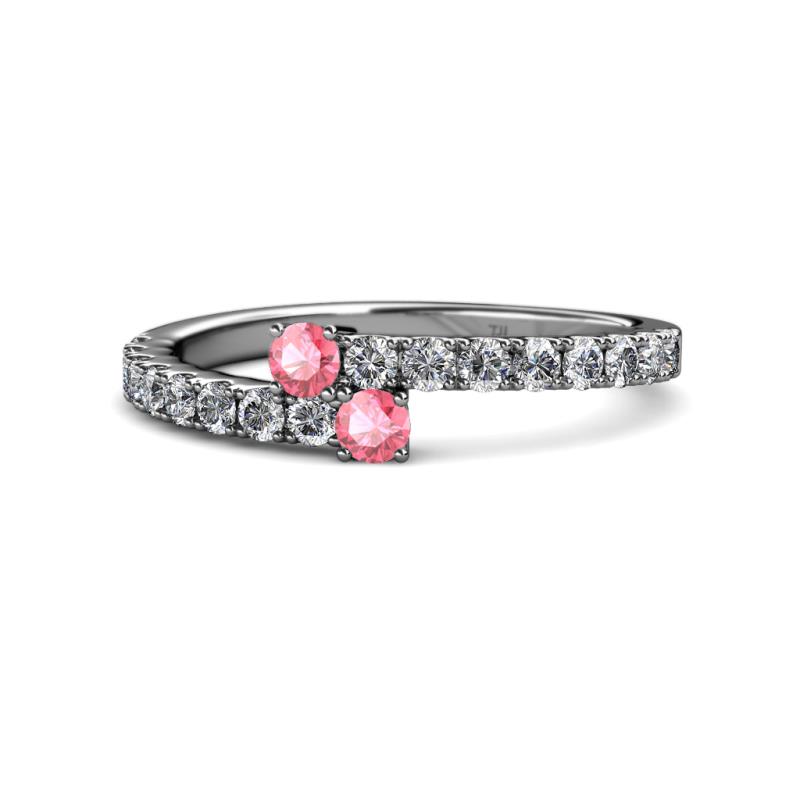 Delise 3.40mm Round Pink Tourmaline with Side Diamonds Bypass Ring 