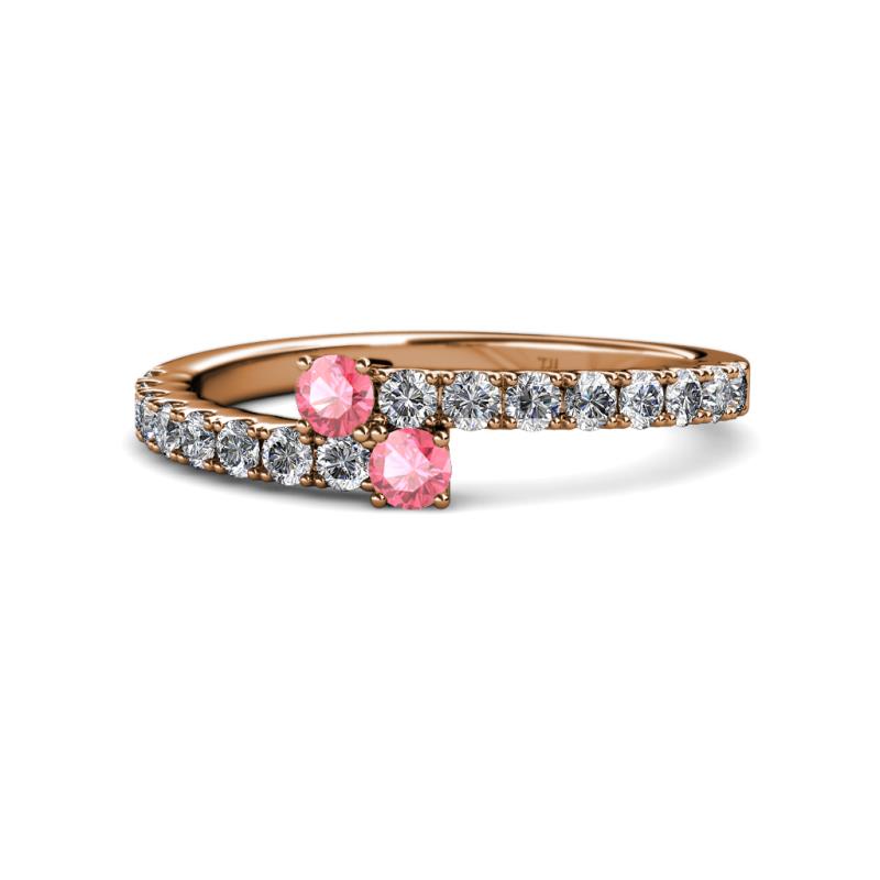 Delise 3.40mm Round Pink Tourmaline with Side Diamonds Bypass Ring 