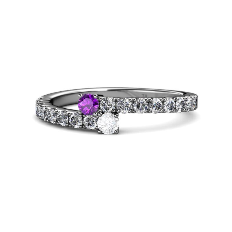 Delise 3.40mm Round Amethyst and White Sapphire with Side Diamonds Bypass Ring 