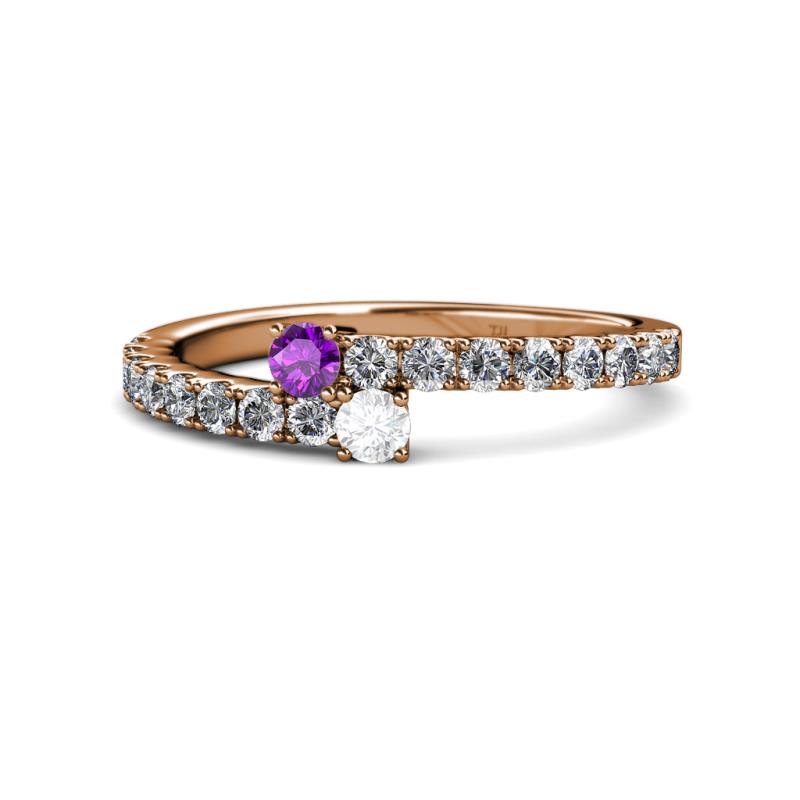 Delise 3.40mm Round Amethyst and White Sapphire with Side Diamonds Bypass Ring 