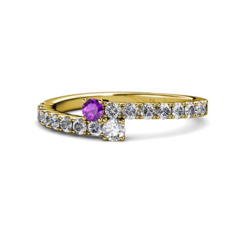 Delise 3.40mm Round Amethyst and Diamond with Side Diamonds Bypass Ring 