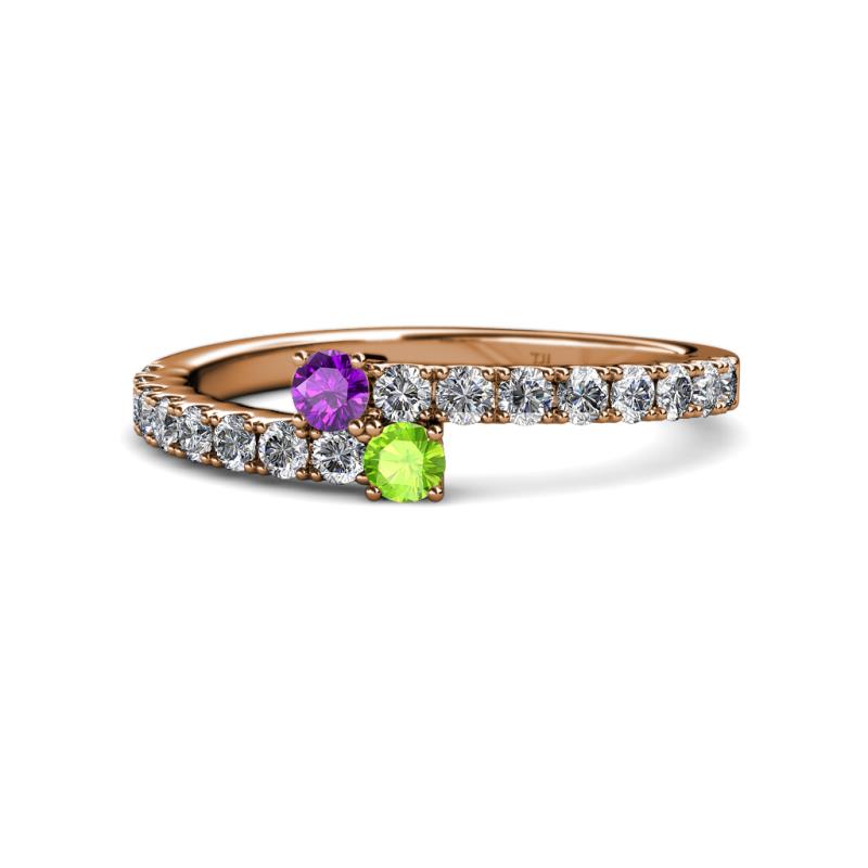 Delise 3.40mm Round Amethyst and Peridot with Side Diamonds Bypass Ring 