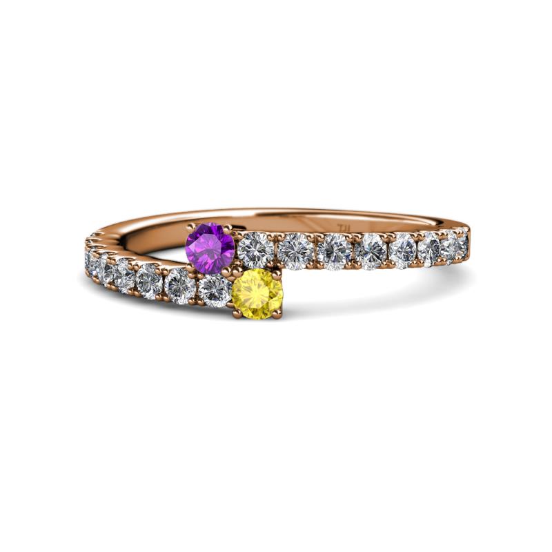 Delise 3.40mm Round Amethyst and Yellow Sapphire with Side Diamonds Bypass Ring 