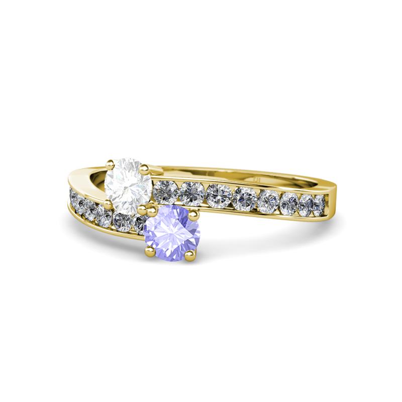 Olena White Sapphire and Tanzanite with Side Diamonds Bypass Ring 