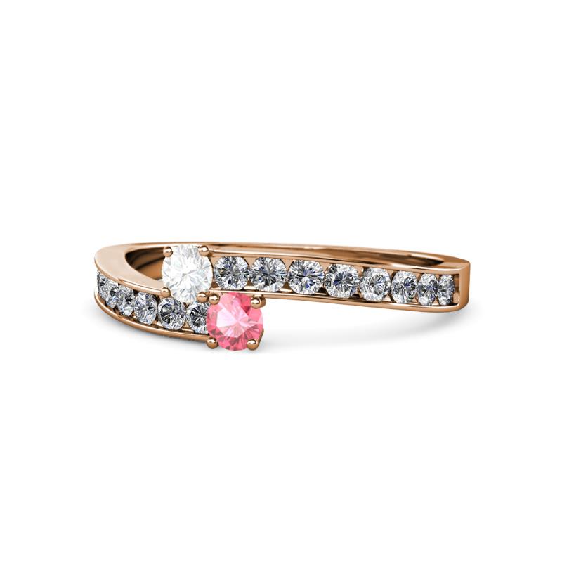 Orane White Sapphire and Pink Tourmaline with Side Diamonds Bypass Ring 