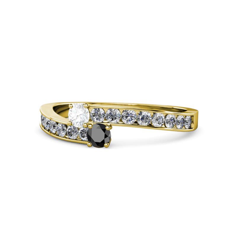 Orane White Sapphire and Black Diamond with Side Diamonds Bypass Ring 