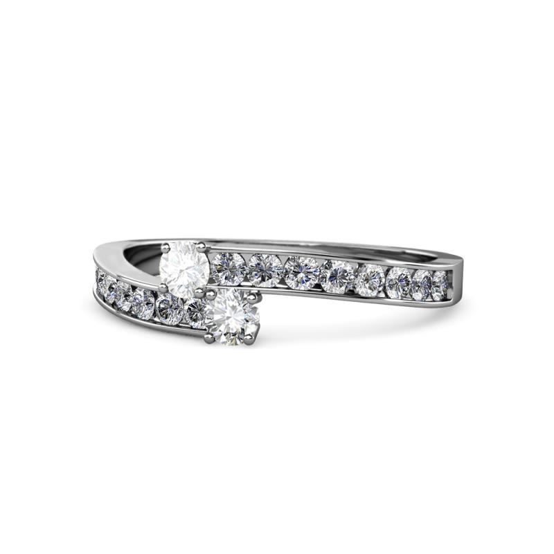 Orane White Sapphire and Diamond with Side Diamonds Bypass Ring 