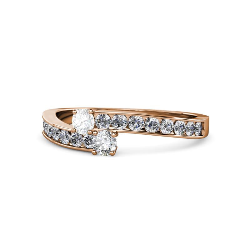 Orane White Sapphire and Diamond with Side Diamonds Bypass Ring 