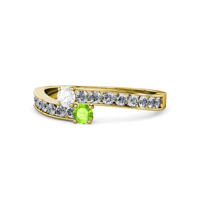 Orane White Sapphire and Peridot with Side Diamonds Bypass Ring 