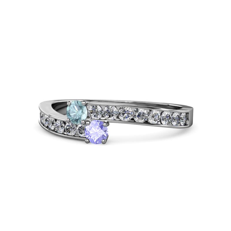 Orane Aquamarine and Tanzanite with Side Diamonds Bypass Ring 