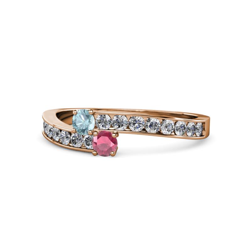 Orane Aquamarine and Rhodolite Garnet with Side Diamonds Bypass Ring 