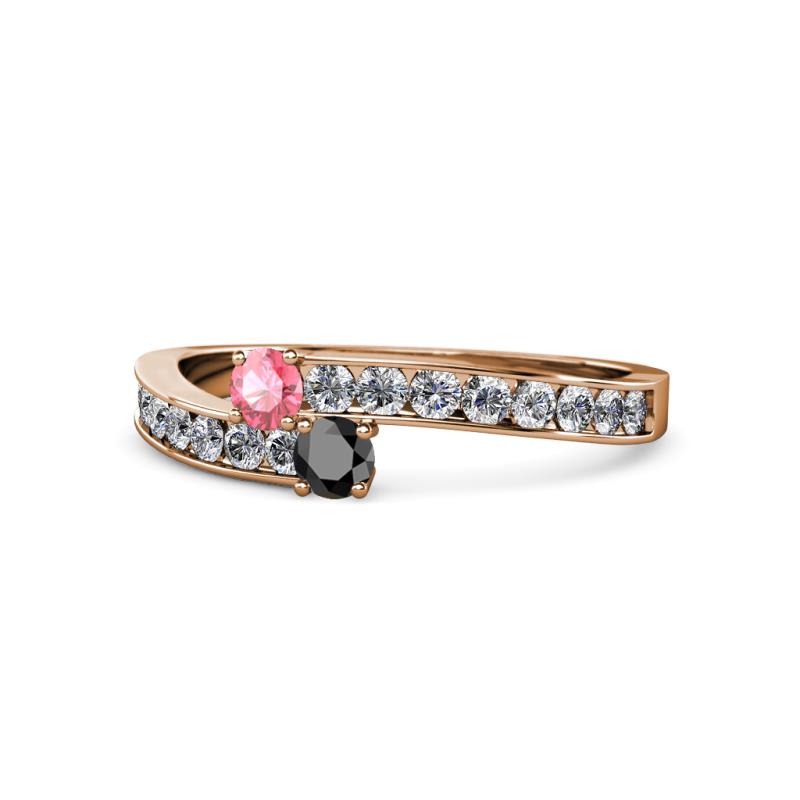 Orane Pink Tourmaline and Black Diamond with Side Diamonds Bypass Ring 
