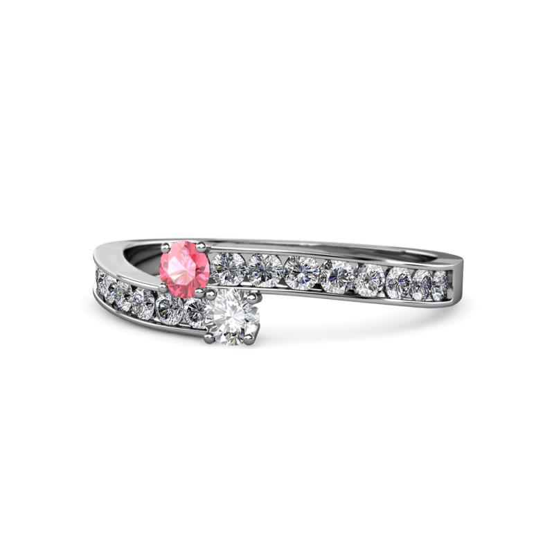 Orane Pink Tourmaline and Diamond with Side Diamonds Bypass Ring 