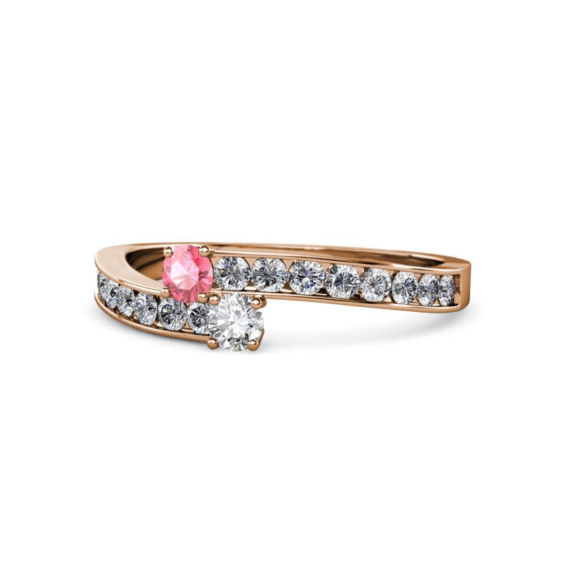 Orane Pink Tourmaline and Diamond with Side Diamonds Bypass Ring 
