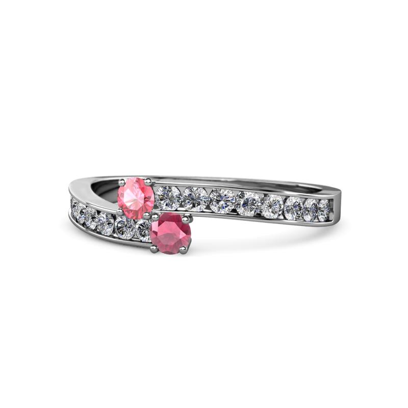 Orane Pink Tourmaline and Rhodolite Garnet with Side Diamonds Bypass Ring 