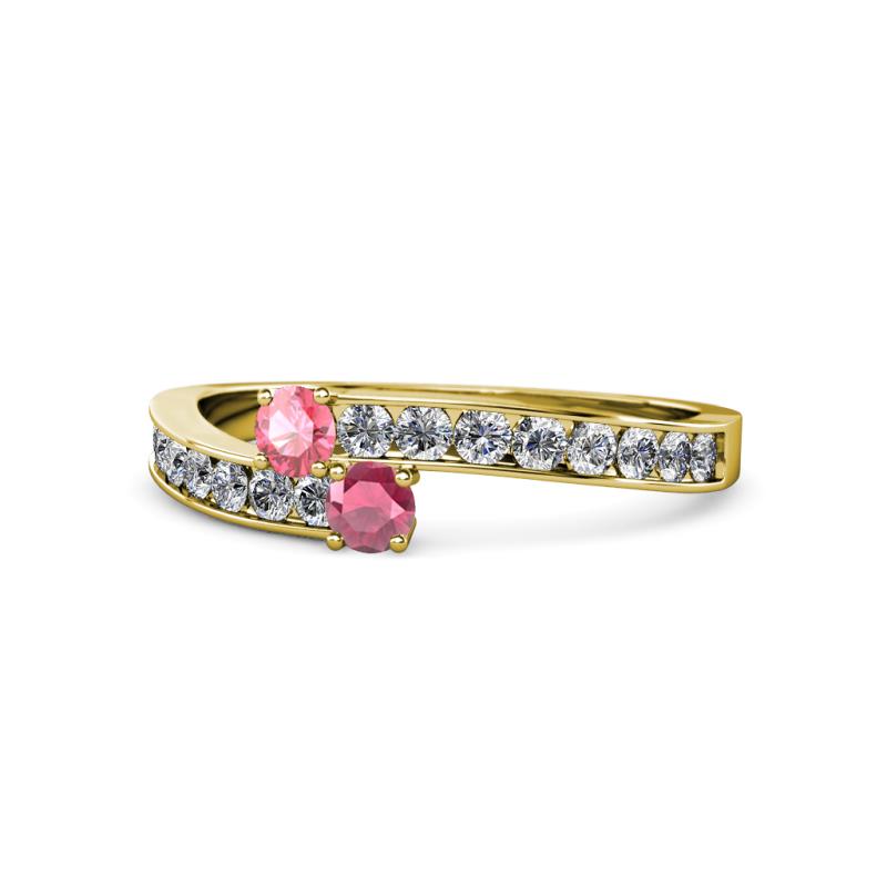 Orane Pink Tourmaline and Rhodolite Garnet with Side Diamonds Bypass Ring 